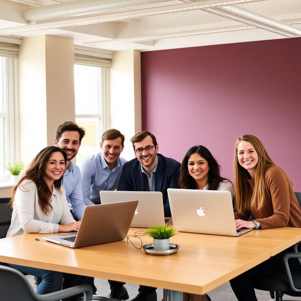 The Gaffbee team collaborating in a bright workspace